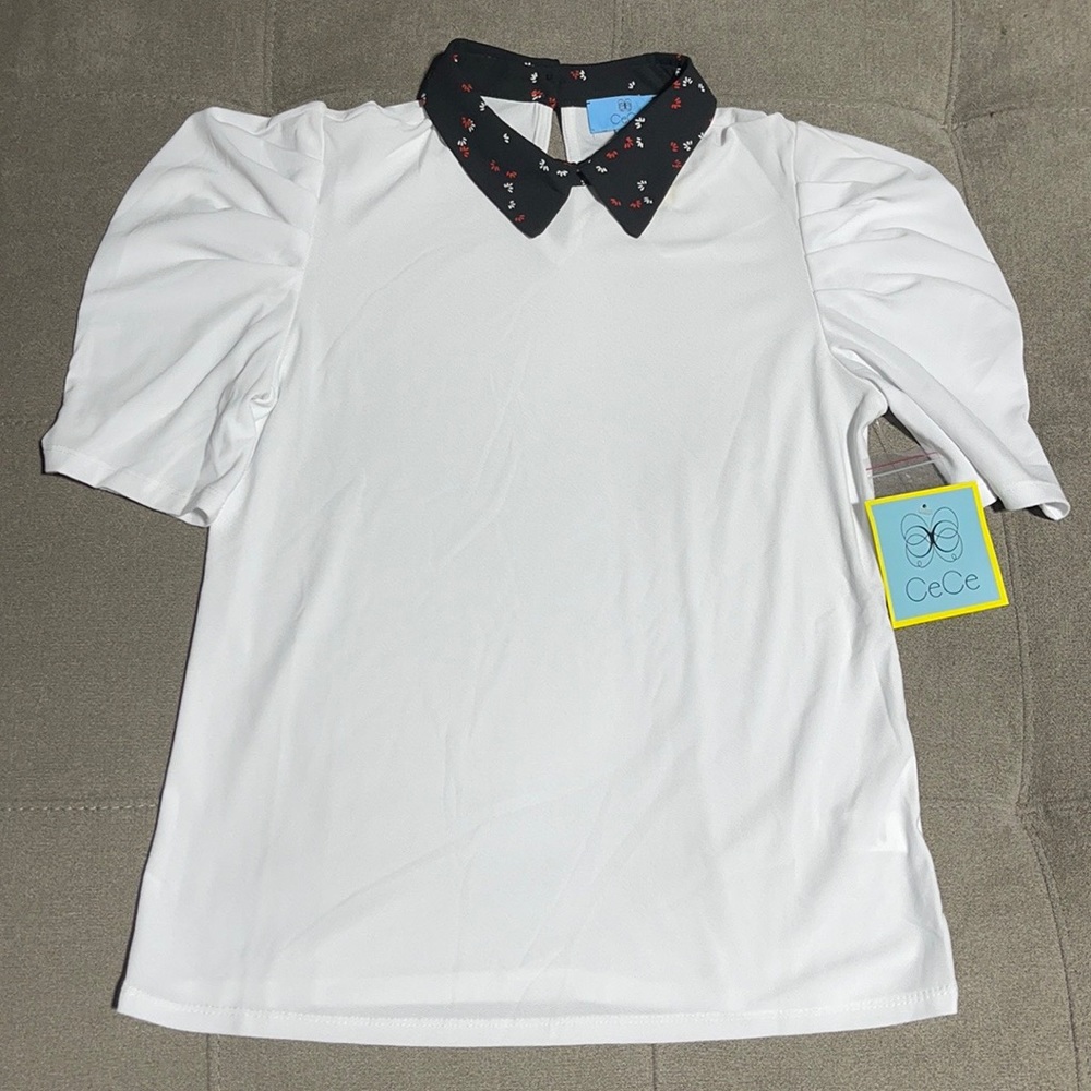 🥰🥰CeCe Collared Puff Sleeves Blouse🥰🥰 - Picture 1 of 9